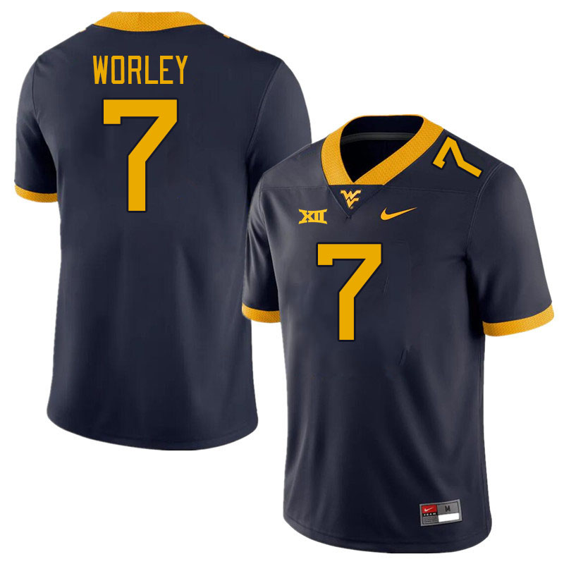 West Virginia Mountaineers #7 Darryl Worley College Football Jerseys Stitched Sale-Navy